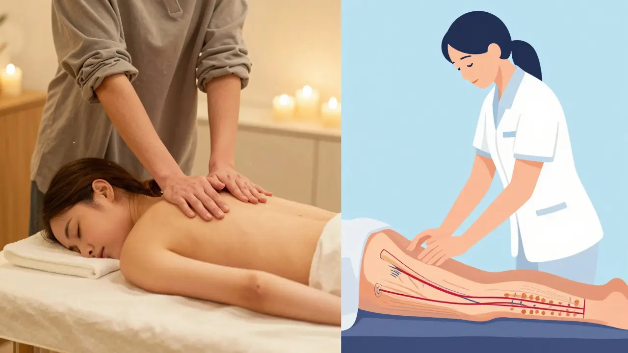 Porovnání relaxační a zdravotní masáže: jedna pro pohodu, druhá pro léčbu a obnovu.