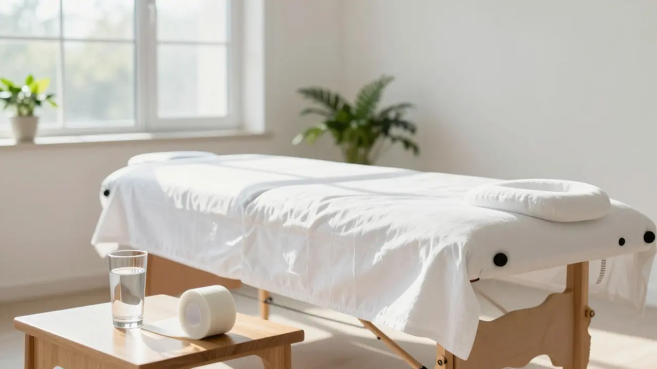 Klidná rehabilitační místnost s masážním stolem